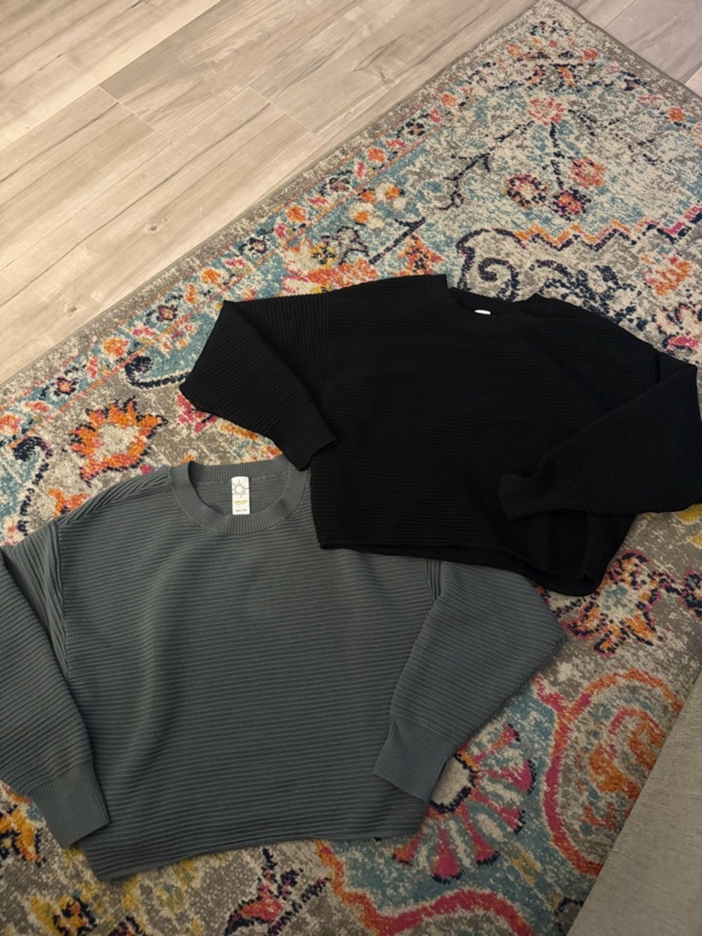 Offline by Aerie Olive Green and Black Ribbed Cropped sweaters
